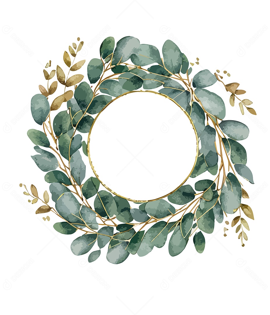 Flor De Aquarela Verde Em Forma De Círculo Desenhada Á Mão Vetor EPS