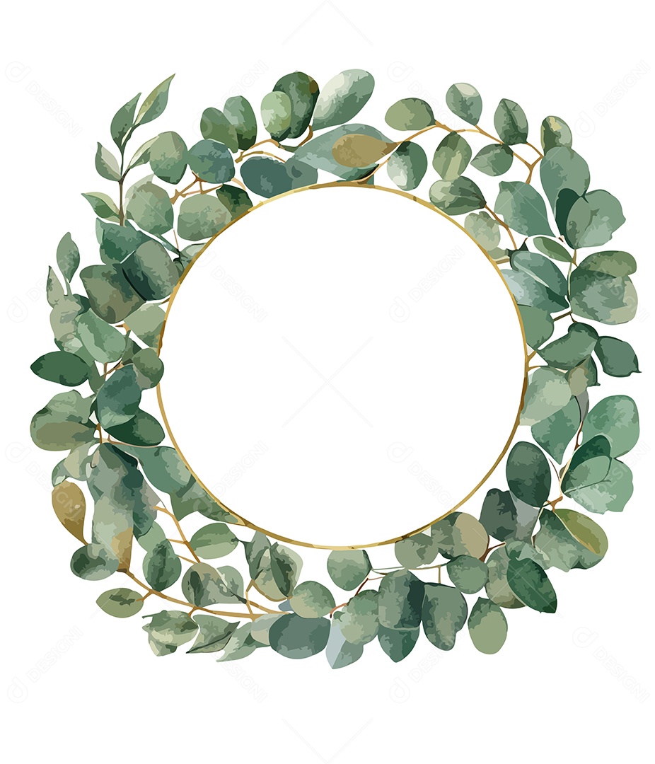 Flor De Aquarela Verde Em Forma De Círculo Desenhada Á Mão Vetor EPS