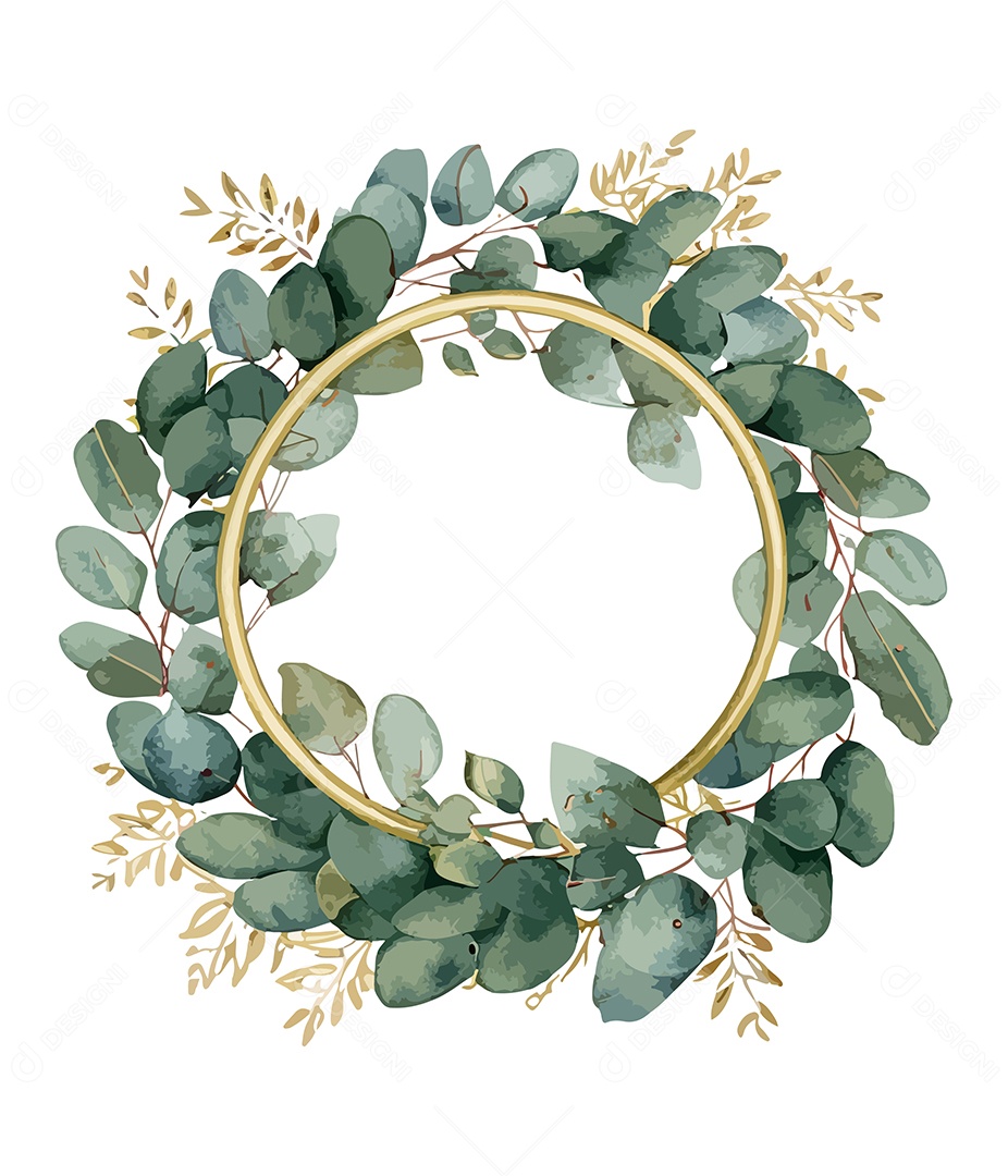 Flor De Aquarela Verde Em Forma De Círculo Desenhada Á Mão Vetor EPS