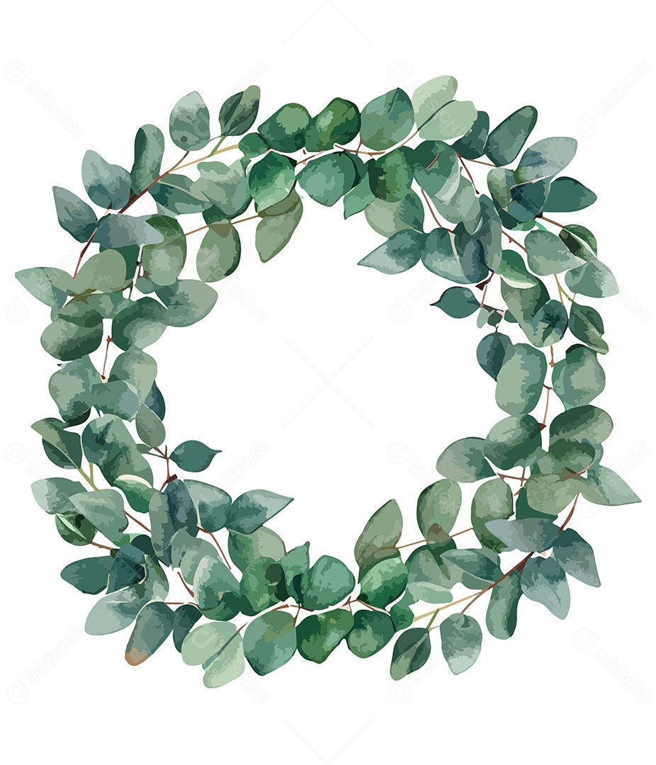 Flor De Aquarela Verde Em Forma De Círculo Desenhada Á Mão Vetor EPS