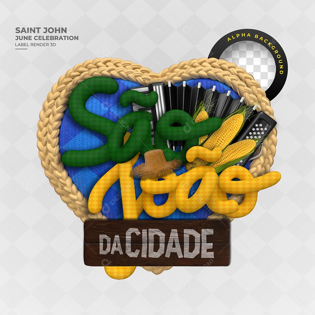 Selo 3D São João da Cidade Para Composição PSD