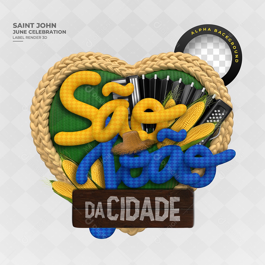 Selo 3D São João da Cidade Para Composição PSD