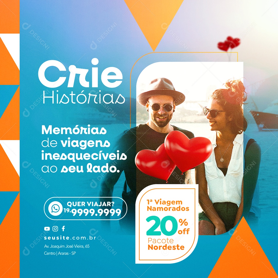 Crie Histórias Memórias 1 Viagem Namorados 20% Off Agência De Viagens Dia Dos Namorados Social Media PSD Editável