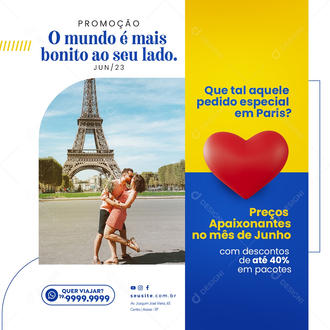 Promoção O Mundo é Mais Bonito Ao Seu Lado Agência De Viagens Dia Dos Namorados Social Media PSD Editável