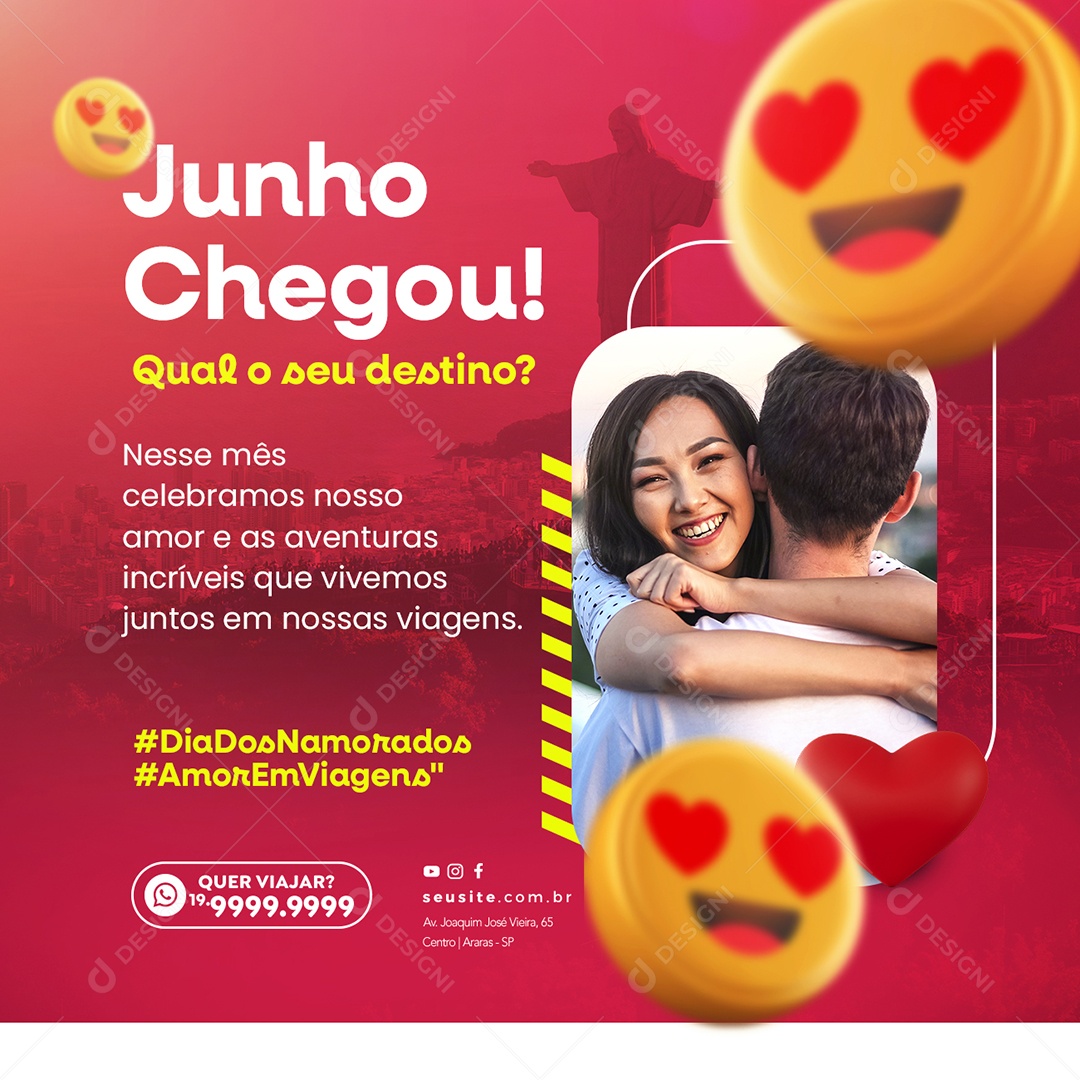 Junho Chegou Qual O Seu Destino Agência De Viagens Dia Dos Namorados Social Media PSD Editável