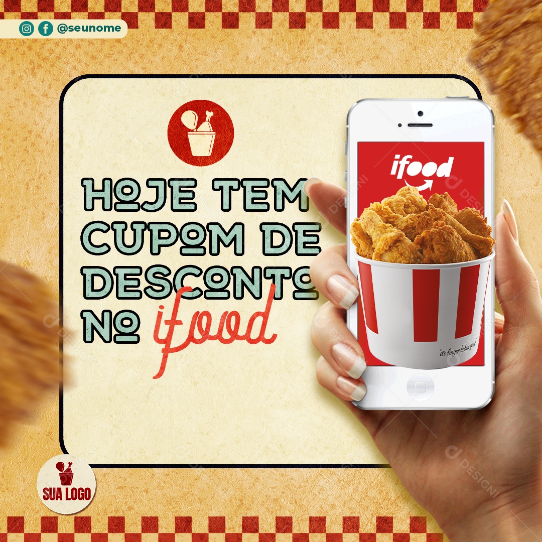 Hoje Tem Cupom de Desconto no Ifood Social Media PSD Editável