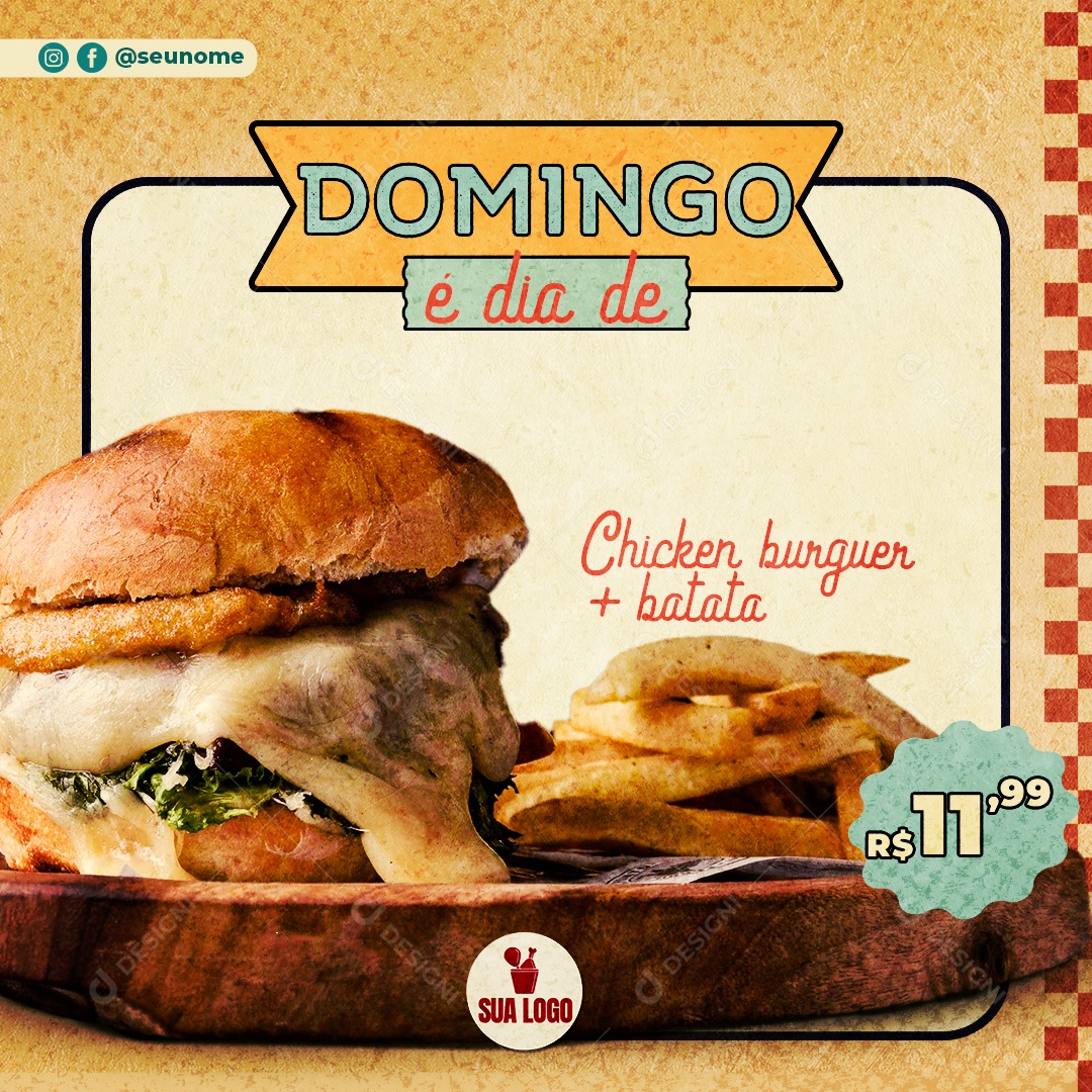 Domingo e Dia de Chiker Burguer Mais Batatas Social Media PSD Editável