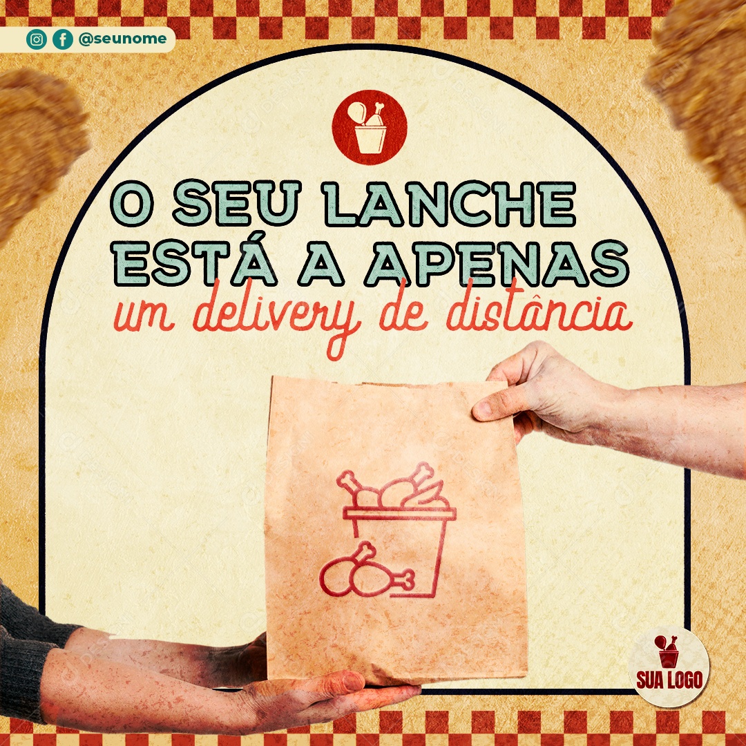 O Seu Lanche Está a Apenas Um Delivery Social Media PSD Editável