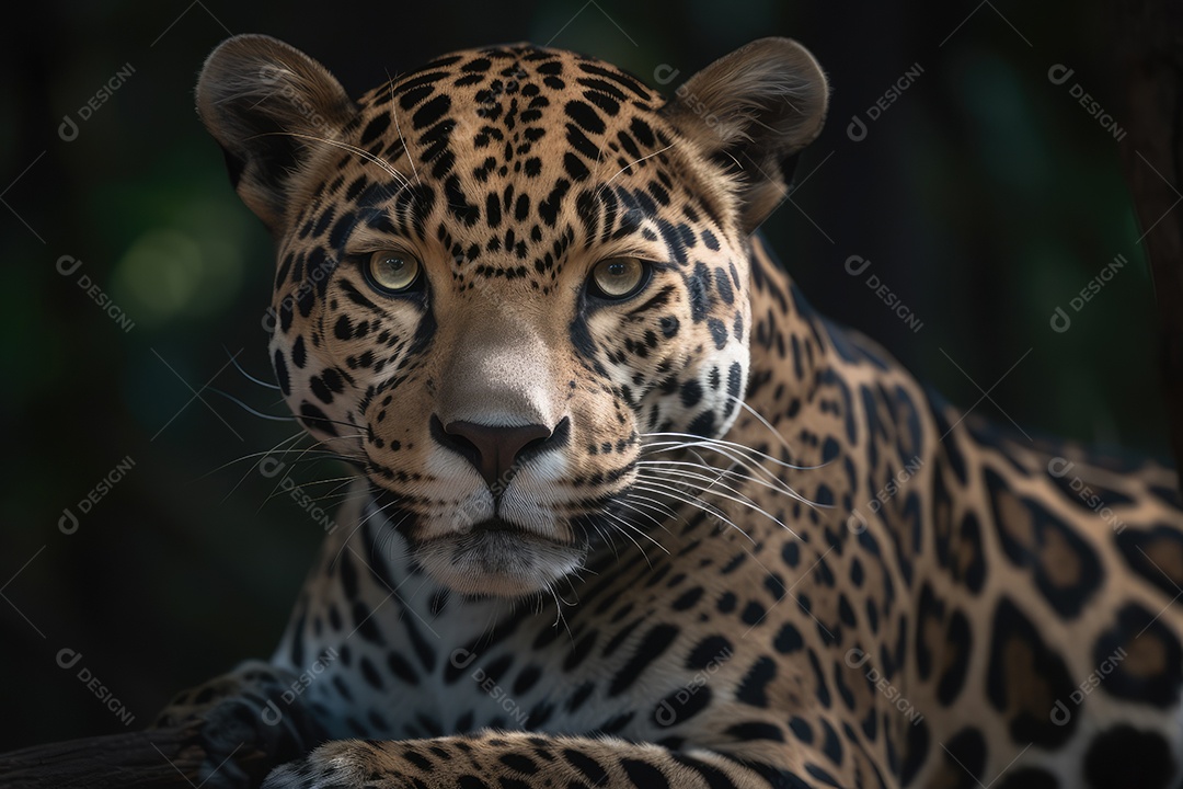 Leopardo olhando para a câmera fundo bonito fundo preto gerado por IA