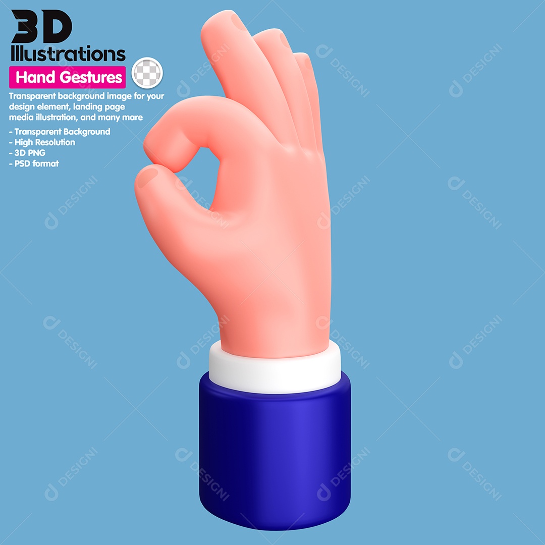 Gesto De Mãos Sinal De OK Elemento 3D Para Composição PSD