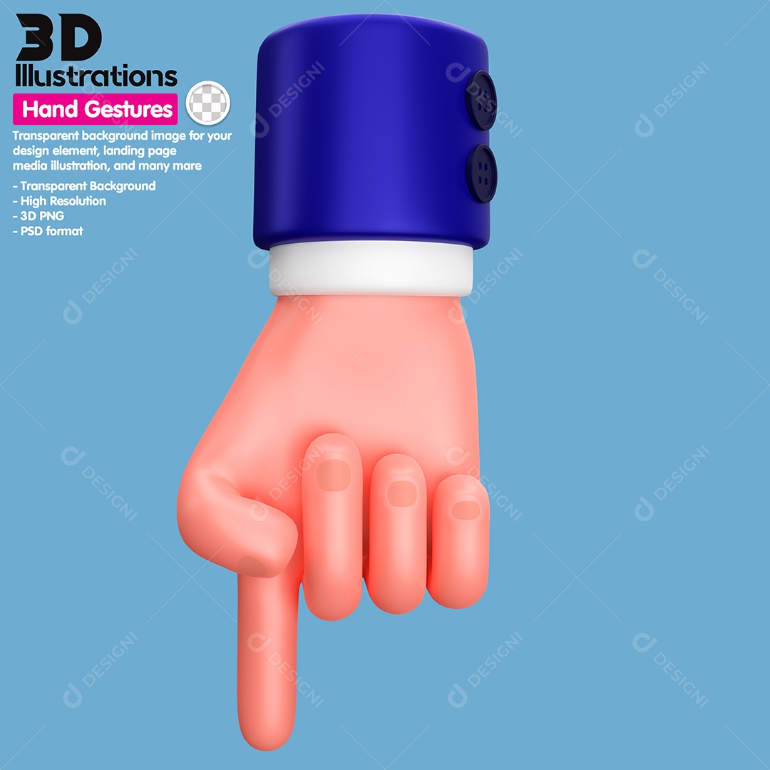 Dedo Apontado Para Baixo Elemento 3D Para Composição PSD
