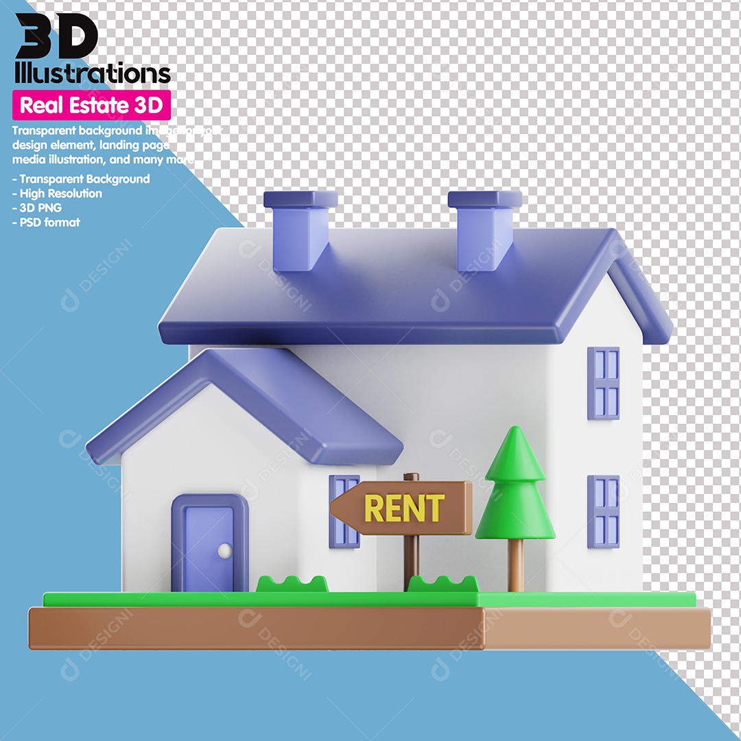Casa De Aluguel Elemento 3D Para Composição PSD