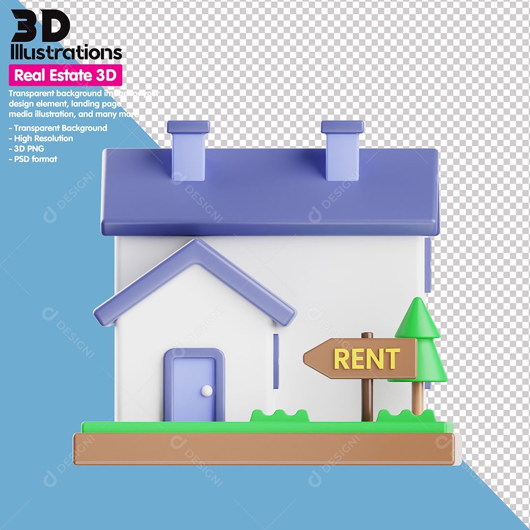 Casa De Aluguel Elemento 3D Para Composição PSD