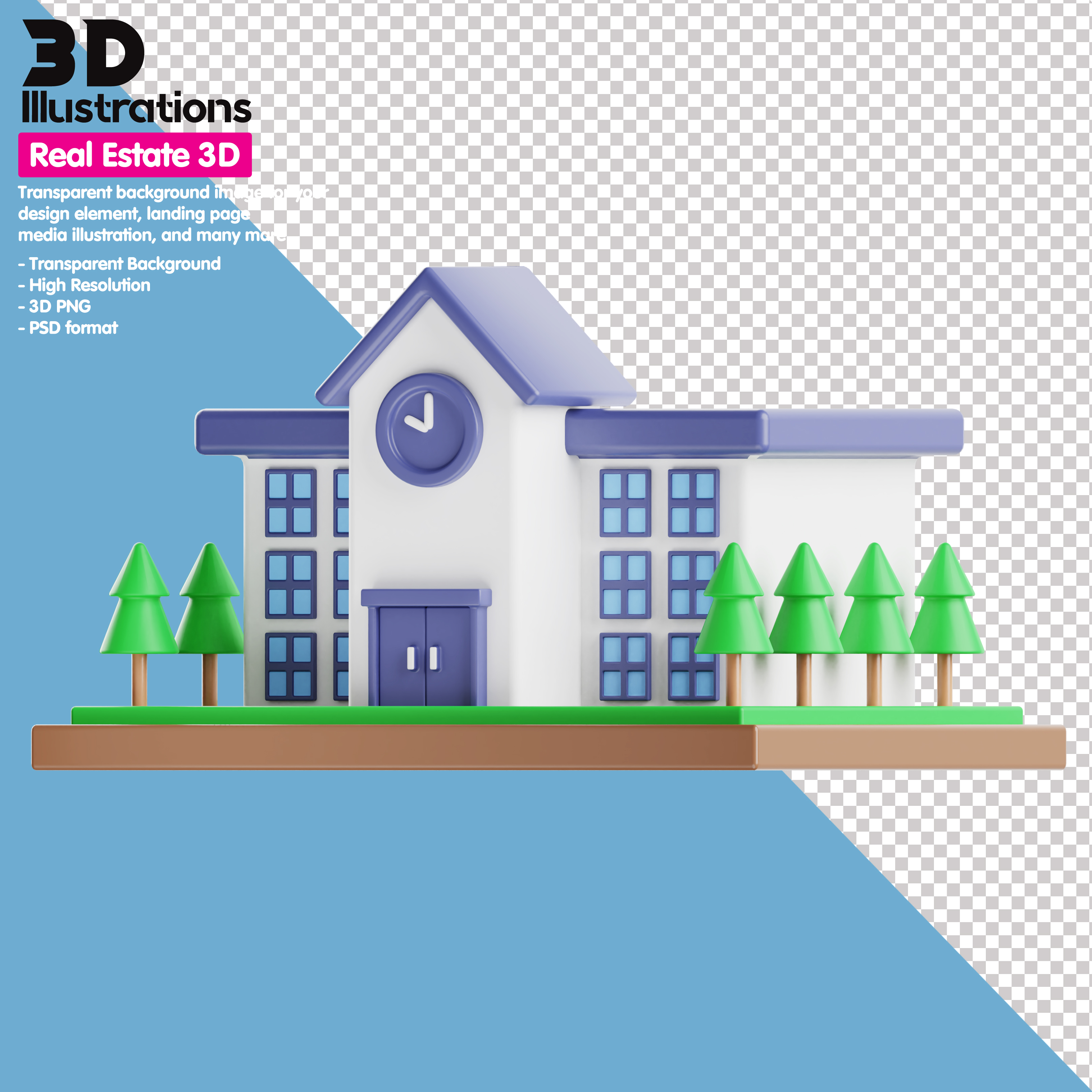Imóvel Escola Elemento 3D Para Composição PSD