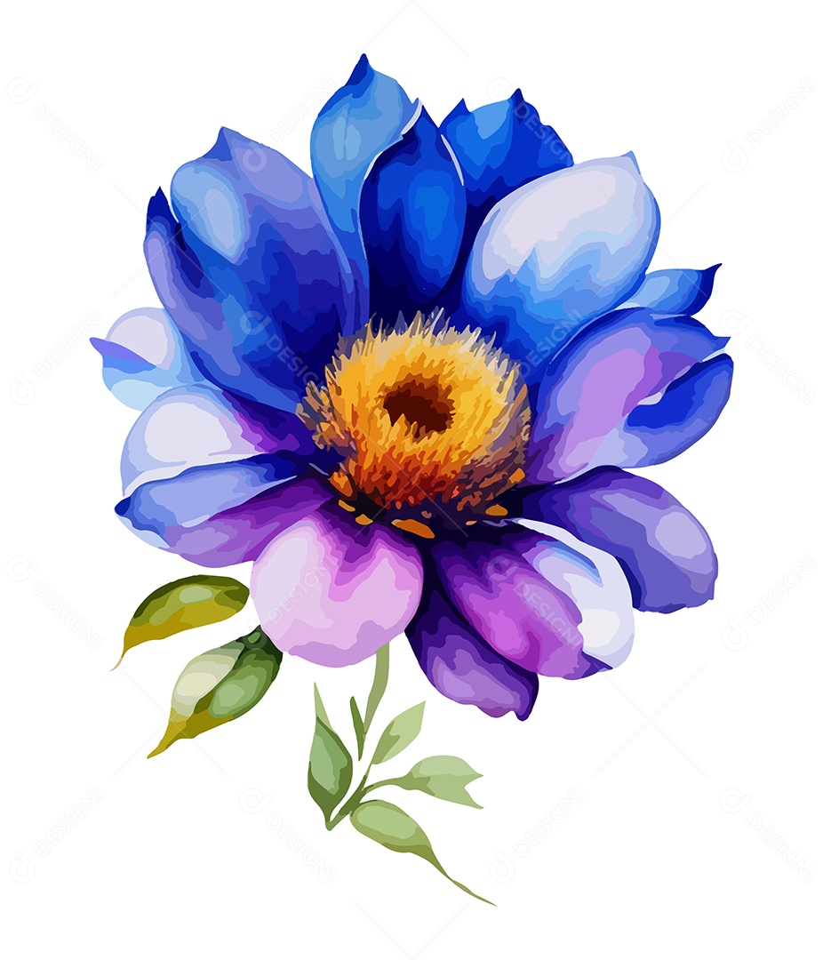 Desenho De Flor Azul e Roxo Em Aquarela Desenhada Á Mão Vetor EPS