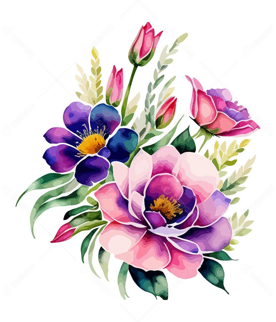 Desenho De Flores Em Aquarela Desenhada Á Mão Vetor EPS