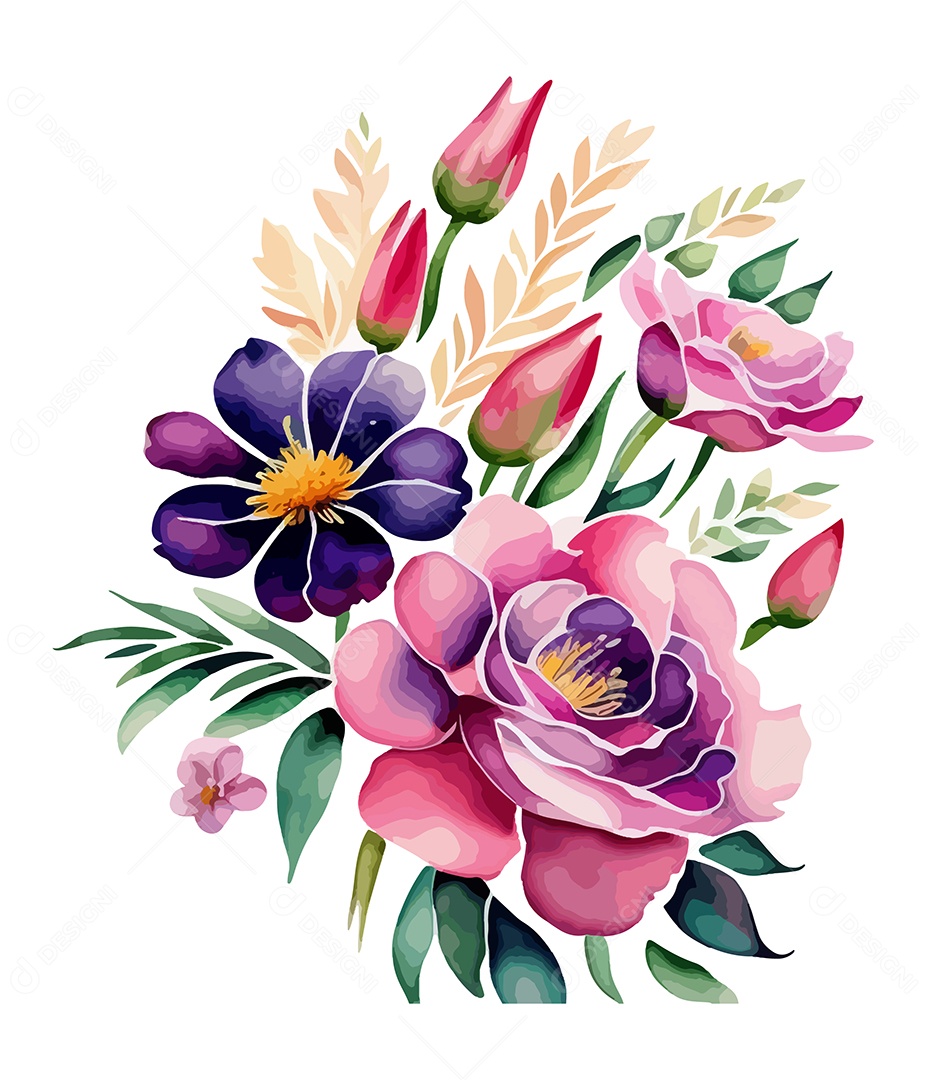 Desenho De Flores Em Aquarela Desenhada Á Mão Vetor EPS