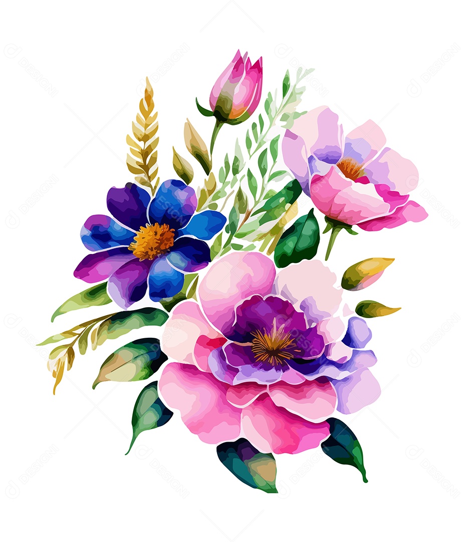 Desenho De Flores Em Aquarela Desenhada Á Mão Vetor EPS