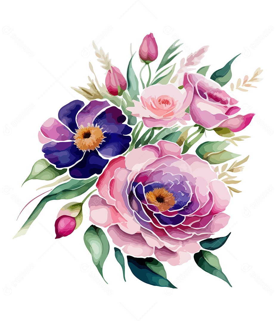 Desenho De Flores Em Aquarela Desenhada Á Mão Vetor EPS