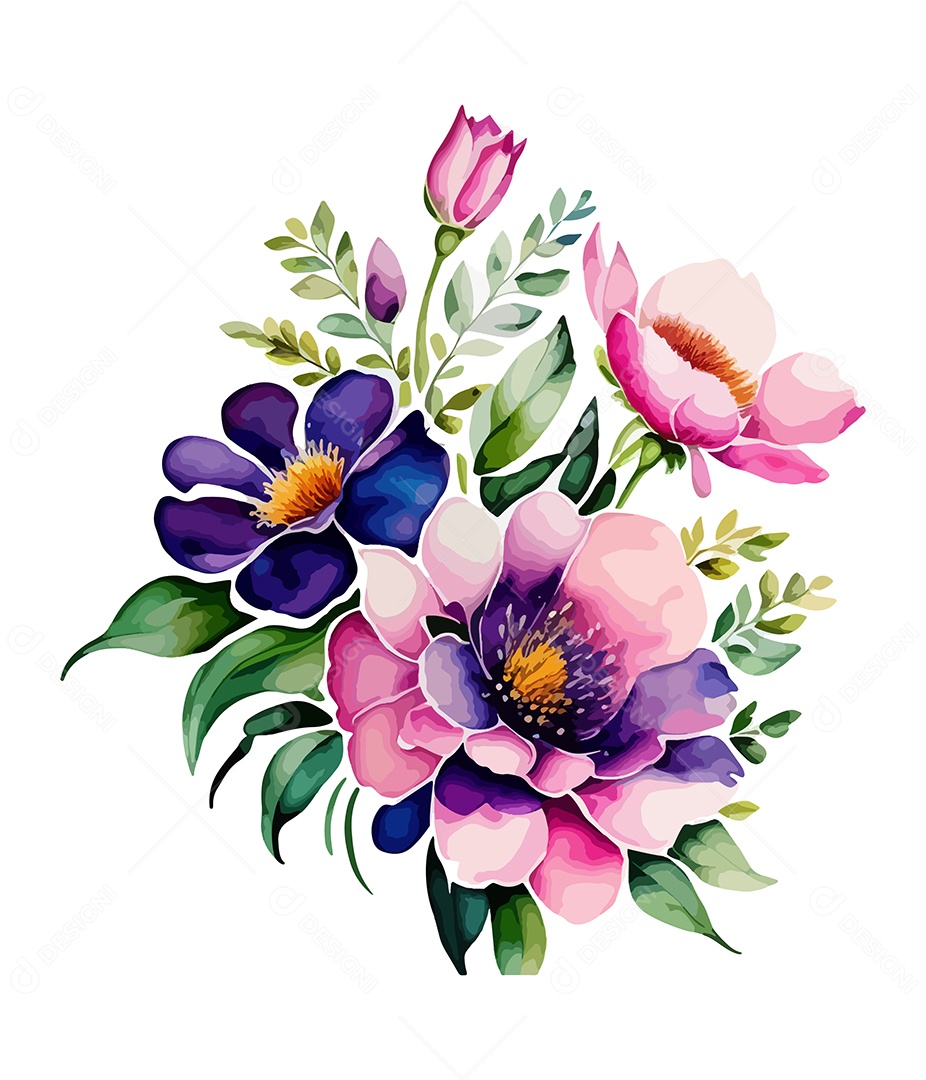 Desenho De Flores Em Aquarela Desenhada Á Mão Vetor EPS