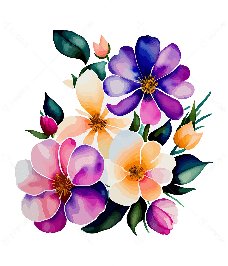 Desenho De Flores Em Aquarela Desenhada Á Mão Vetor EPS