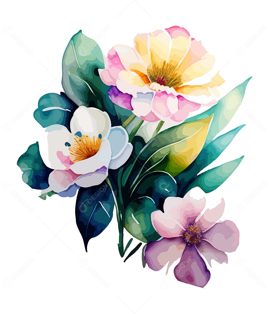 Desenho De Flores Em Aquarela Desenhada Á Mão Vetor EPS