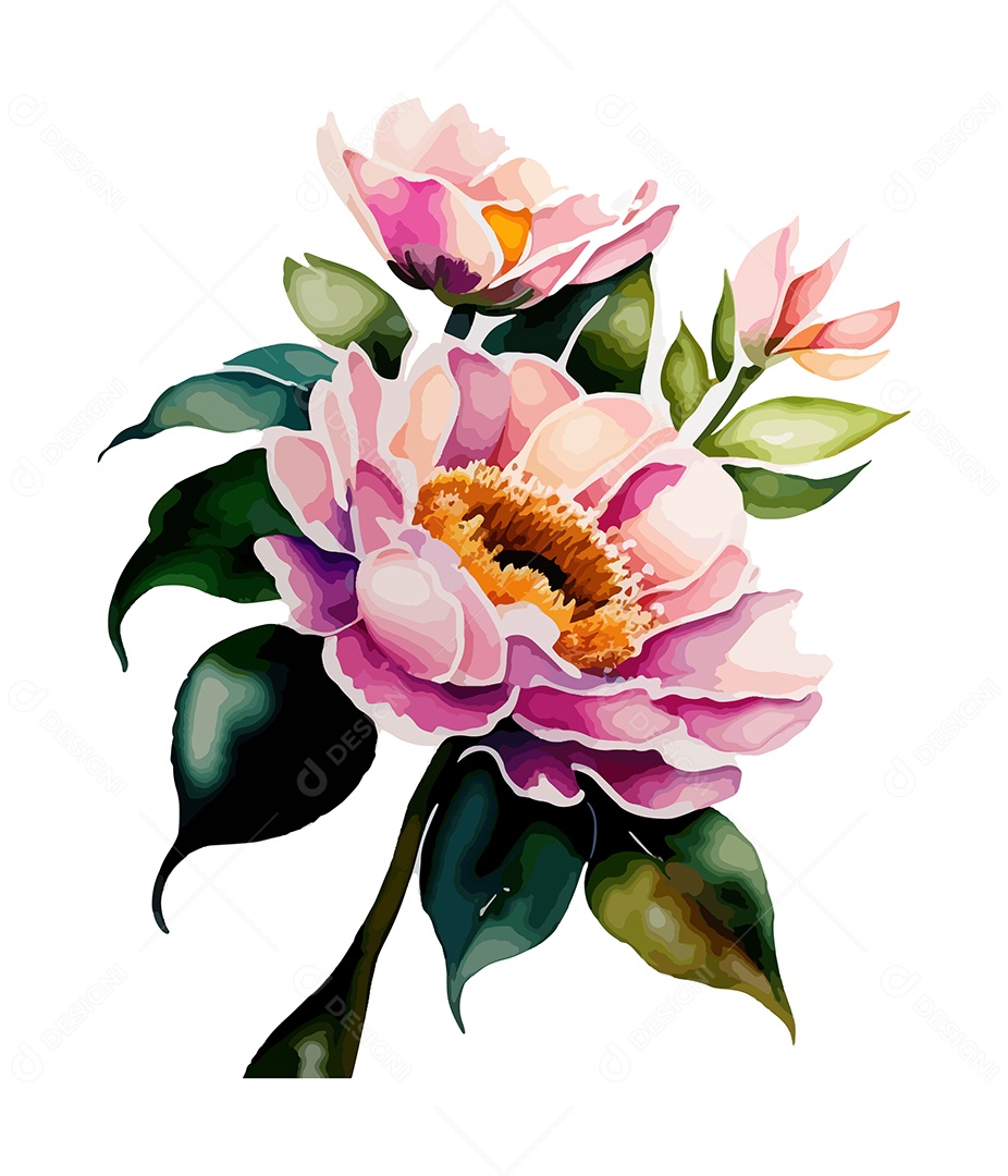 Desenho De Flores Em Aquarela Desenhada Á Mão Vetor EPS