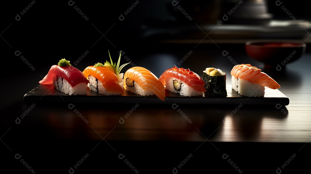 Prato De Comida Japonesa Sushis Sobre A Mesa