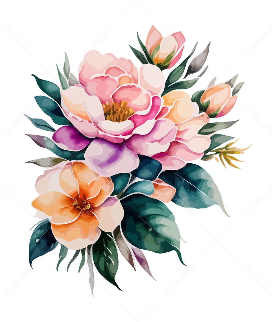 Desenho De Flor Em Aquarela Desenhada Á Mão Vetor EPS