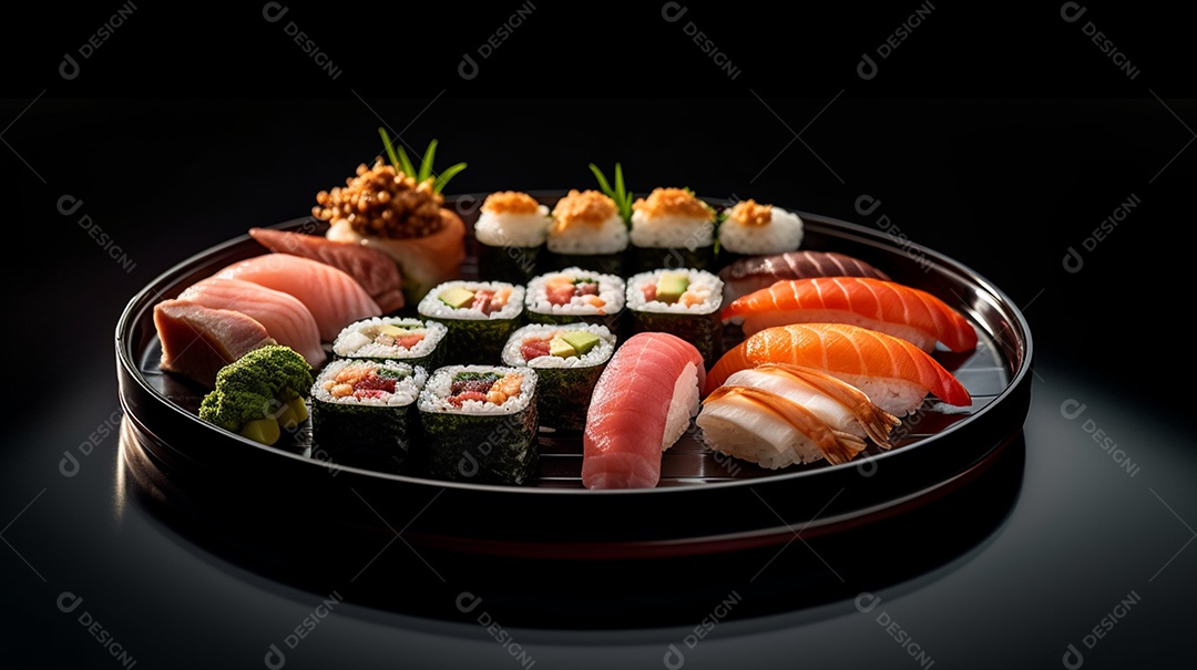 Prato De Comida Japonesa Sushis Sobre A Mesa