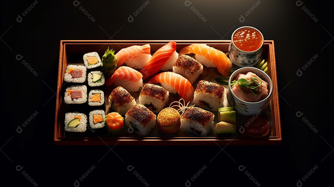 Prato De Comida Japonesa Sushi Sobre A Mesa