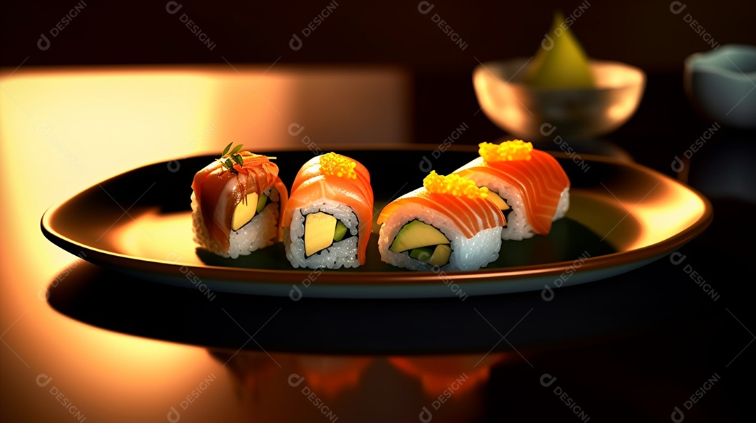 Comida Japonesa Sushi Sobre A Mesa