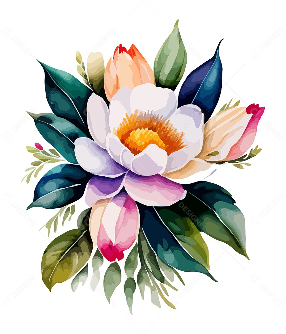 Desenho De Flores Em Aquarela Desenhada Á Mão Vetor EPS