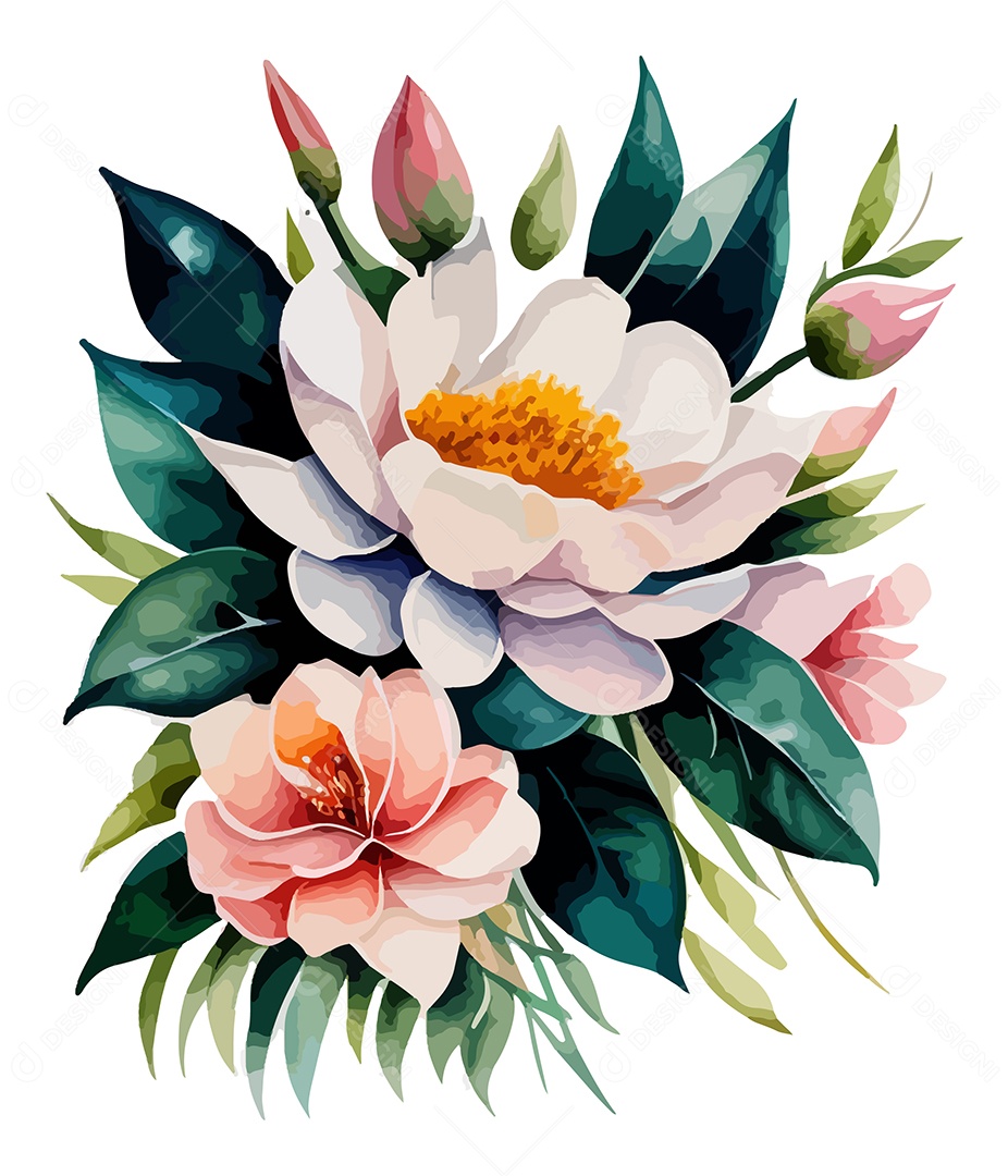 Desenho De Flores Em Aquarela Desenhada Á Mão Vetor EPS