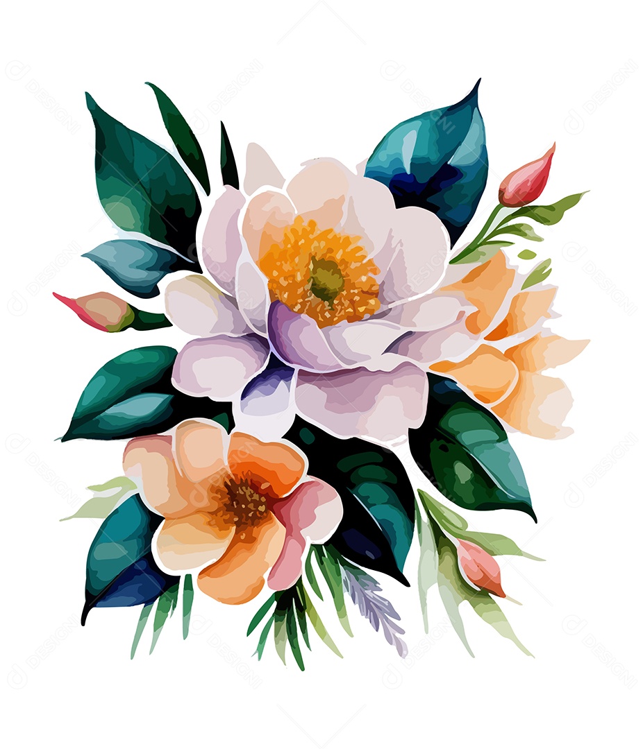 Desenho De Flores Em Aquarela Desenhada Á Mão Vetor EPS