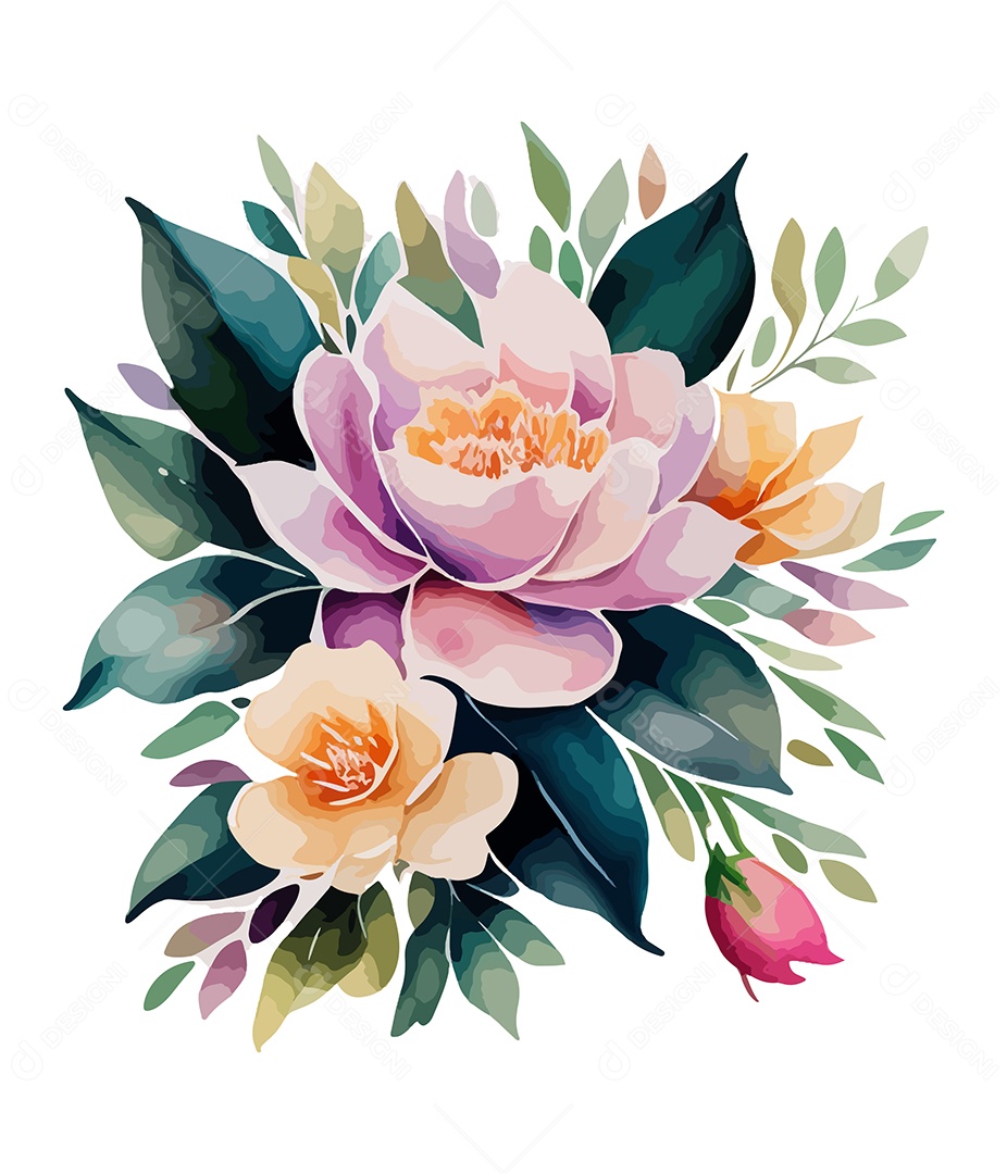 Desenho De Flores Em Aquarela Desenhada Á Mão Vetor EPS