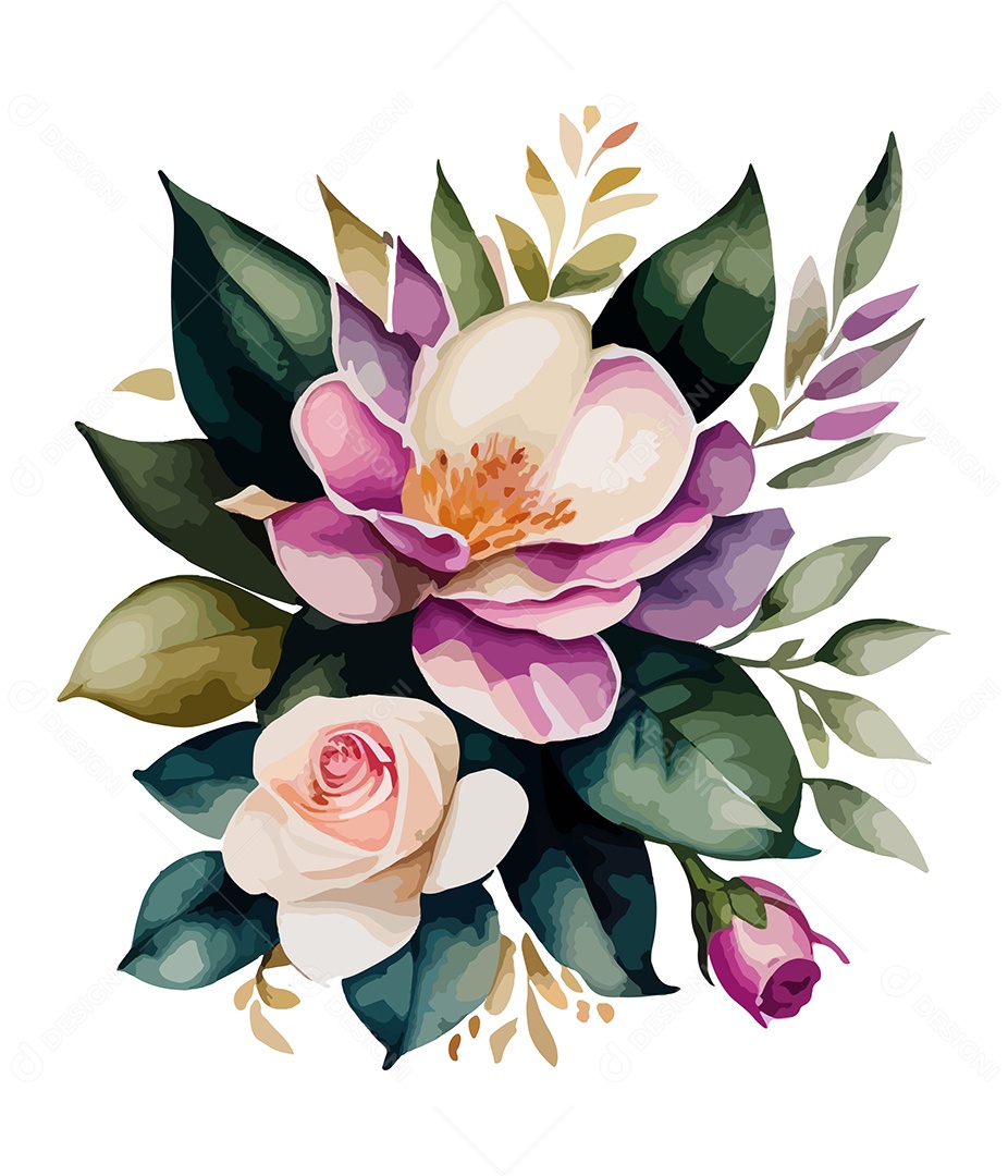 Desenho De Flores Em Aquarela Desenhada Á Mão Vetor EPS