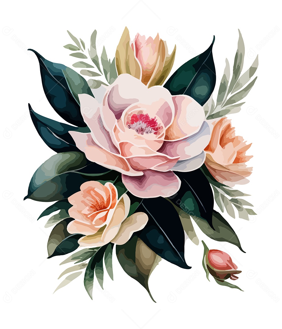 Desenho De Flores Em Aquarela Desenhada Á Mão Vetor EPS