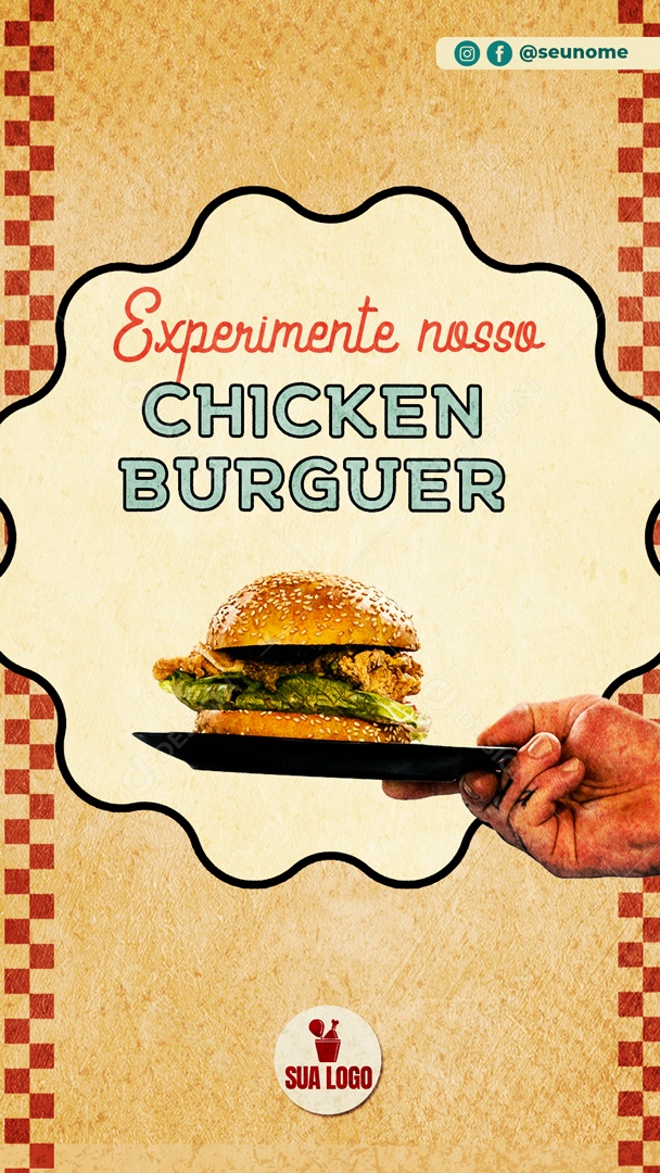 Experimente Nosso Chicken Burguer Social Media PSD Editável