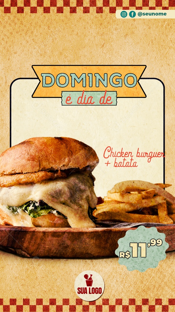 Story Domingo e Dia de Chiker Burguer Mais Batatas Social Media PSD Editável