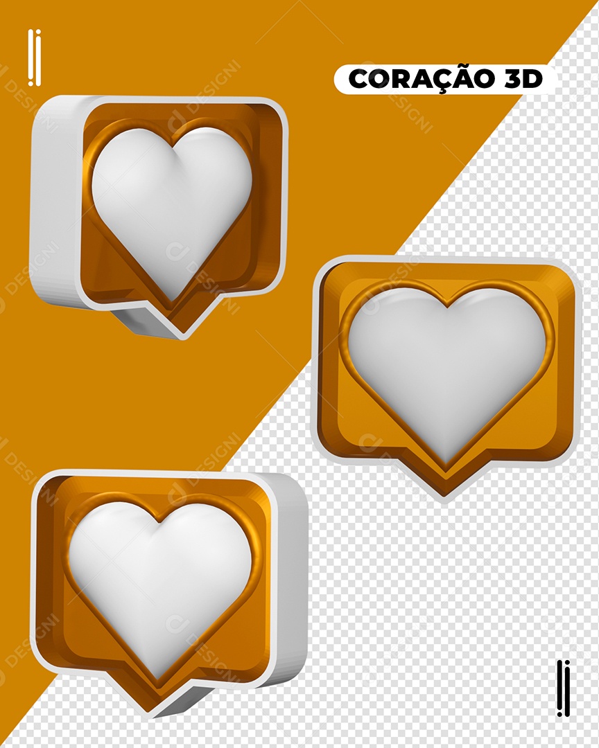Elemento 3D 3 Corações Para Composição PSD