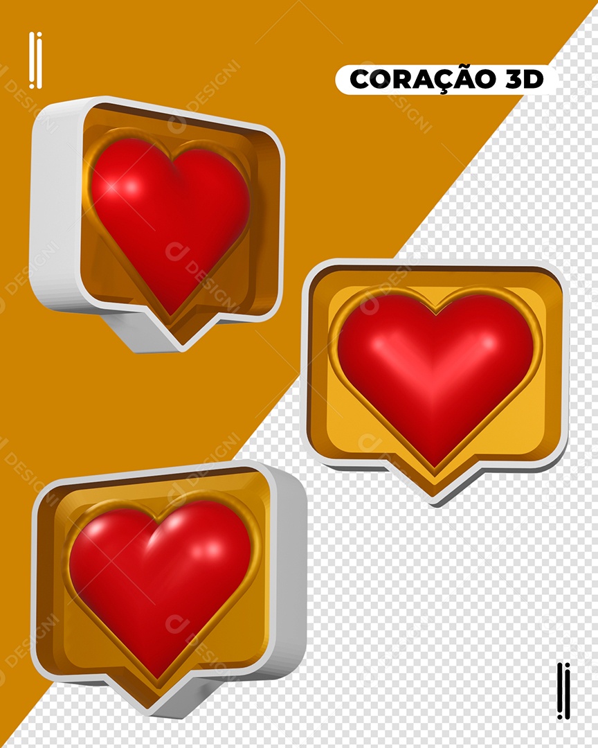 Elemento 3D 3 Corações Para Composição PSD