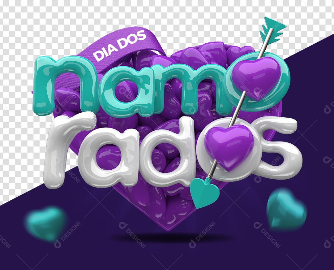 Dia Dos Namorados Coração Roxo Texto Colorido Selo 3D Para Composição PSD