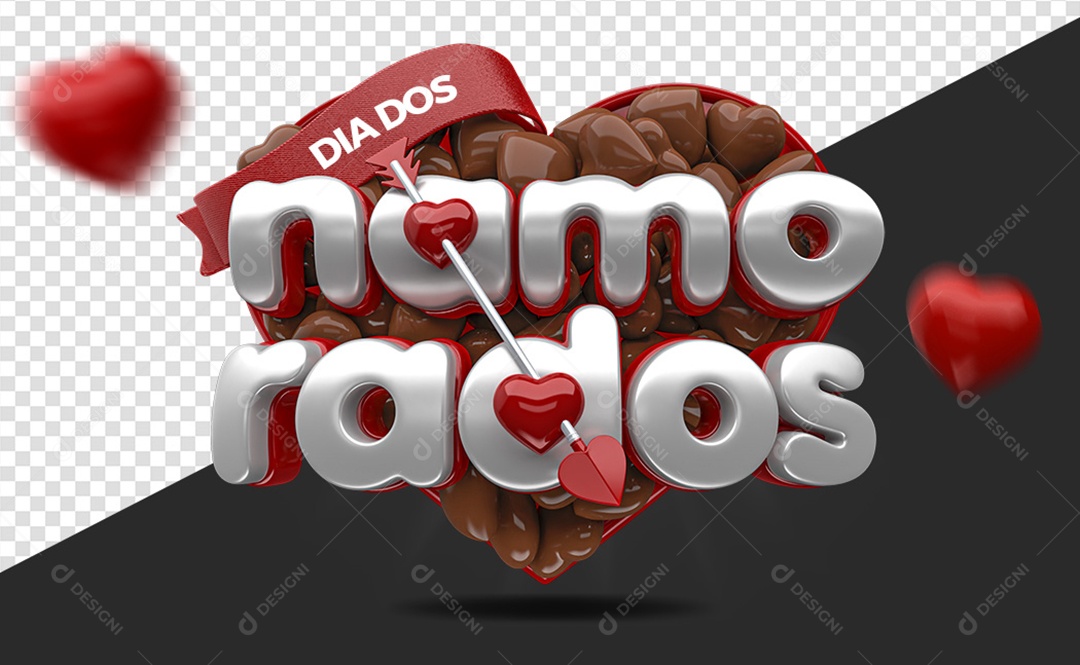 Dia Dos Namorados Coração Marrom Fundo Preto Selo 3D Para Composição PSD