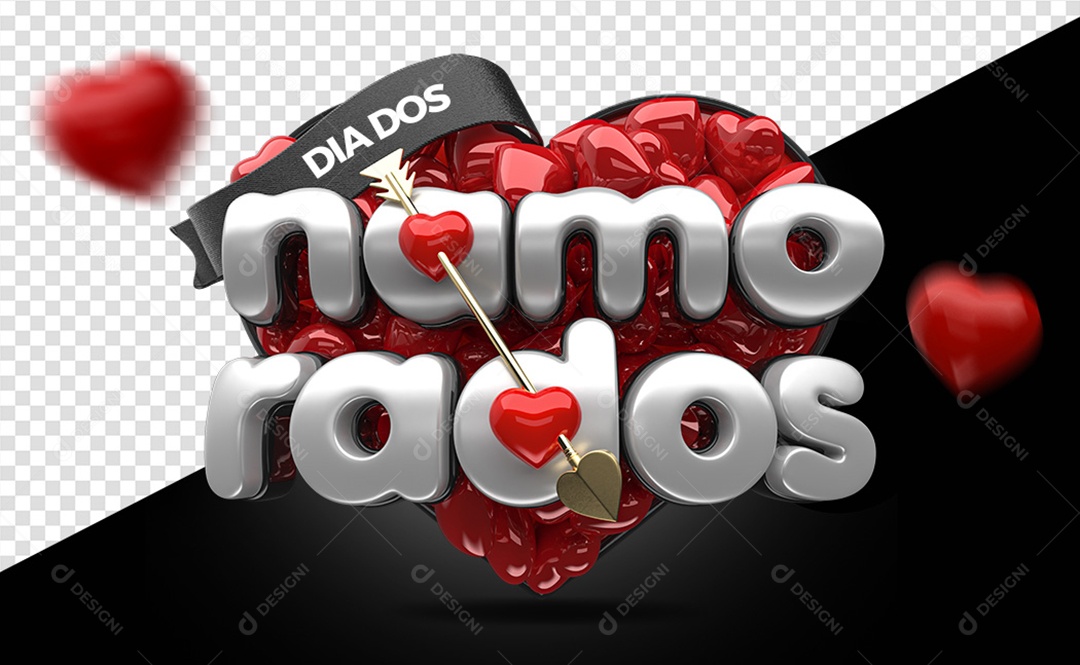 Dia Dos Namorados Coração Vermelho Fundo Preto Selo 3D Para Composição PSD