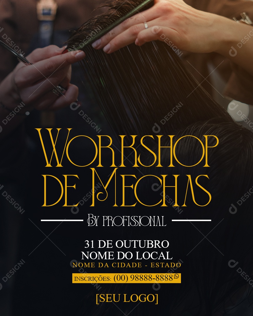 Social Media Workshop De Mechas Cabelereira PSD Editável