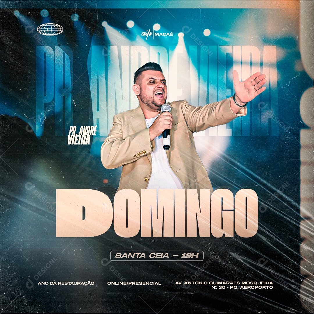 Social Media Santa Ceia Cantor André Vieira Igreja Domingo PSD Editável