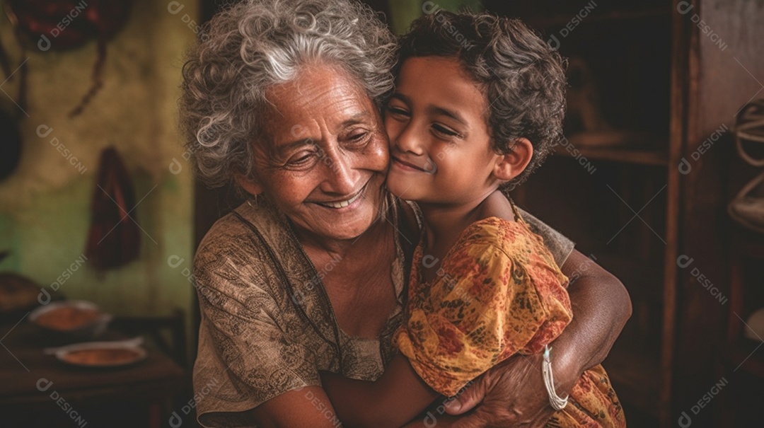 Avô e neto abraçados