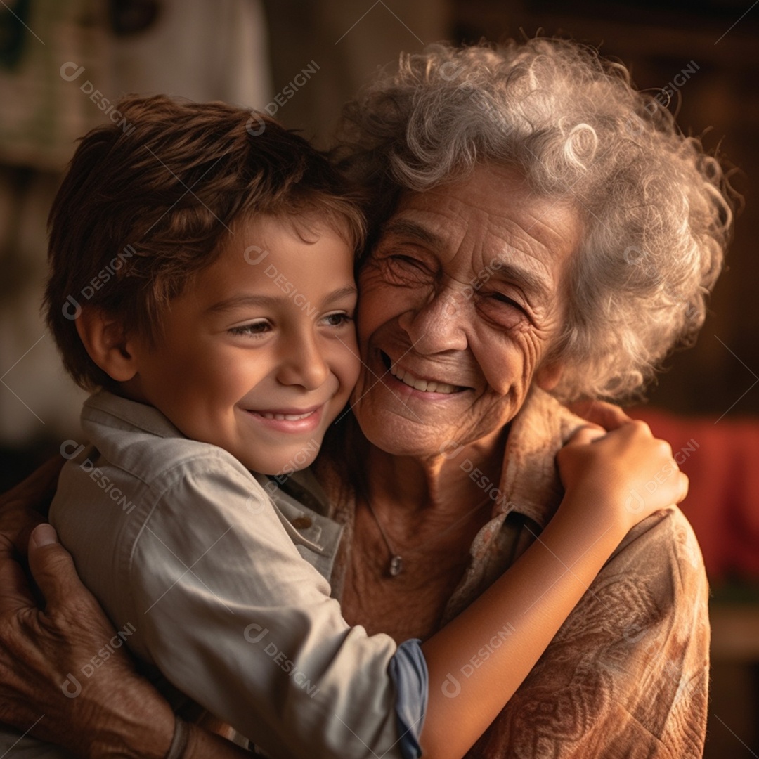 Avó e neto abraçados