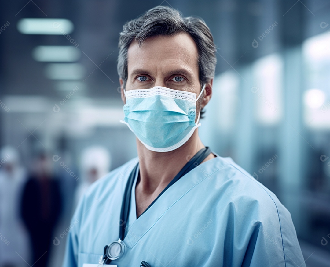 Homem médico com touca e máscara cirúrgica